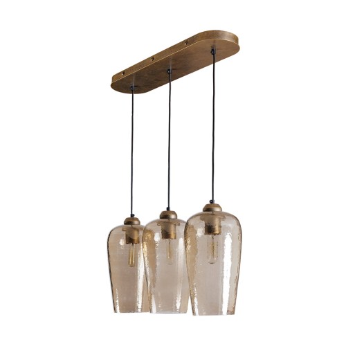 Charlotte Trio Gold Glass Ceiling Light 125 cm with Three Glass Shades