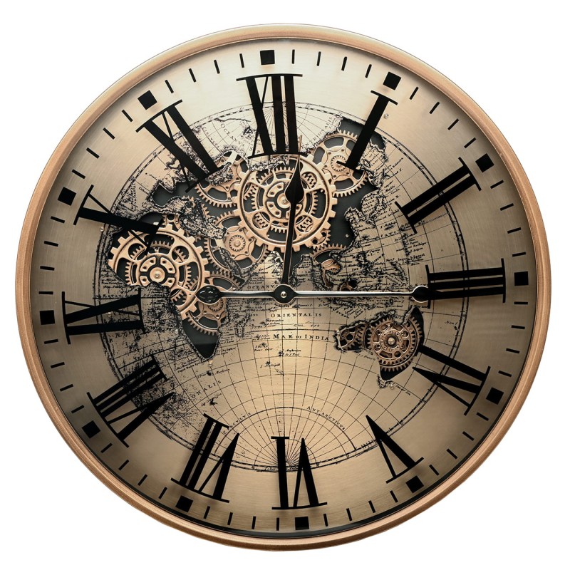 Atlas 60 cm wall clock – metal gold frame, visible mechanism and statement dial