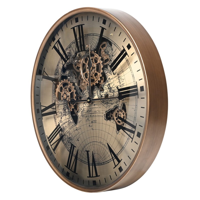 Atlas 60 cm wall clock – metal gold frame, visible mechanism and statement dial