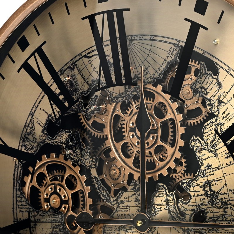 Atlas 60 cm wall clock – metal gold frame, visible mechanism and statement dial