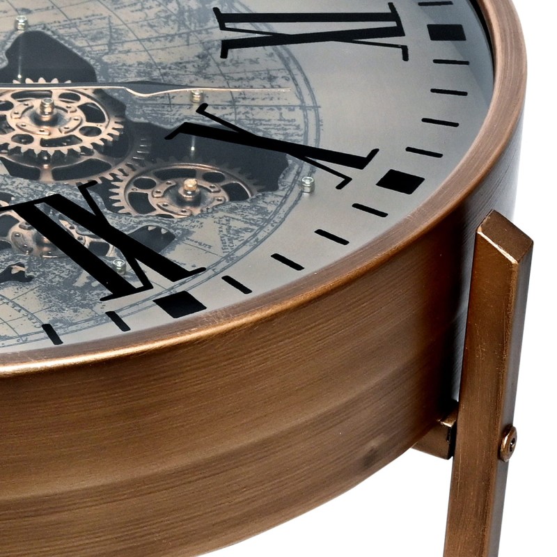Atlas round side table with clock, 49 cm – metal and glass side table with visible mechanism