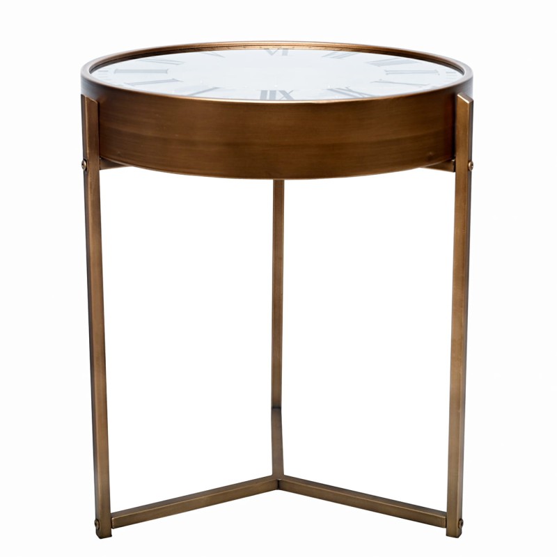 Atlas round side table with clock, 49 cm – metal and glass side table with visible mechanism
