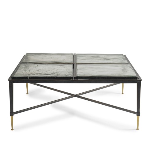 Stella Square Coffee Table 98 cm – Glass Top with Black and Gold Iron Base