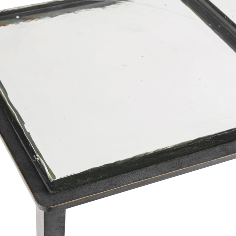 Stella 120 cm black and gold console table featuring a glass top and an elegant iron base.