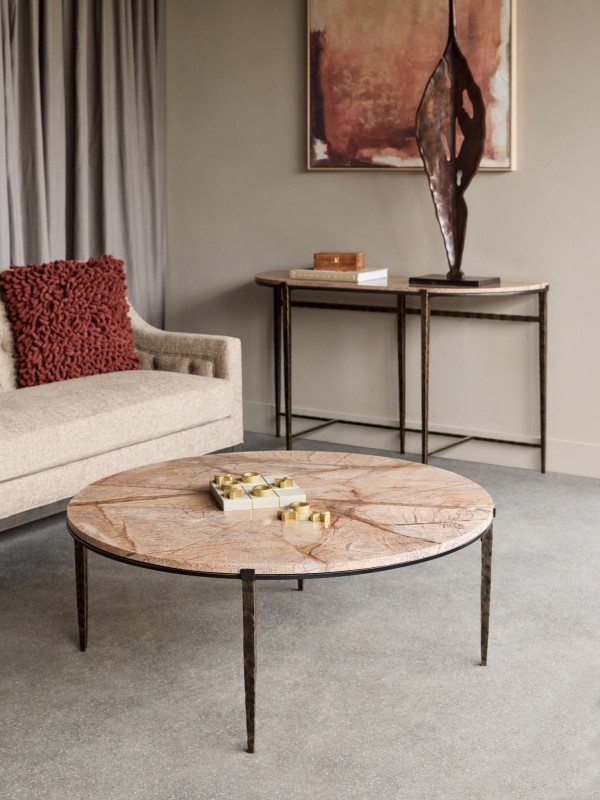 Richwood Brown Marble Coffee Table with Metal Legs – 108 cm