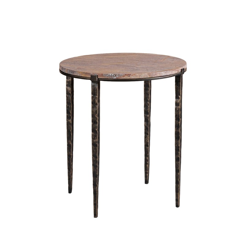 Richwood marble side table with a brown marble top and metal legs.