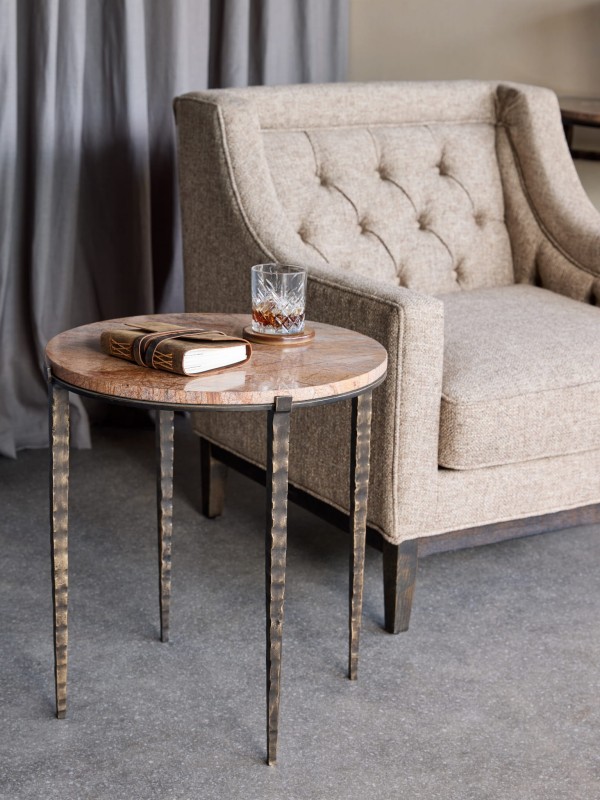 Richwood marble side table with a brown marble top and metal legs.