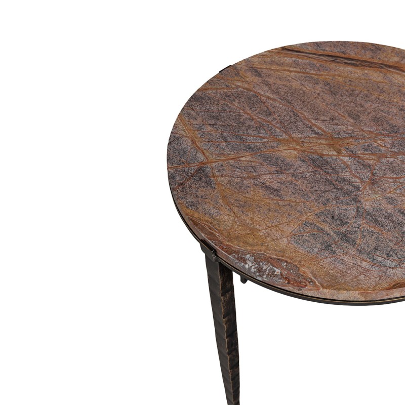 Richwood marble side table with a brown marble top and metal legs.