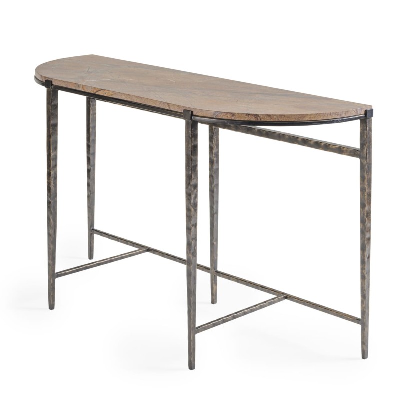 Richwood marble console table, 57 cm, featuring a brown marble top and hand-forged metal legs.