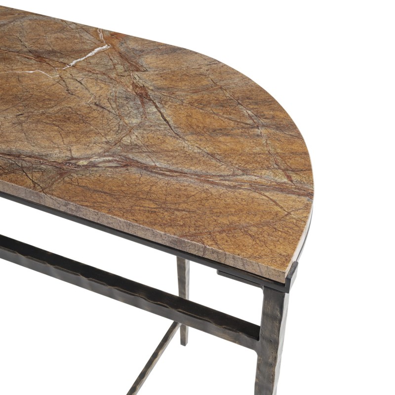 Richwood marble console table, 57 cm, featuring a brown marble top and hand-forged metal legs.
