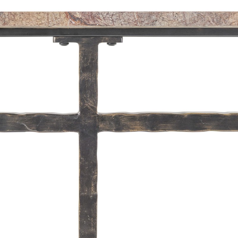 Richwood marble console table, 57 cm, featuring a brown marble top and hand-forged metal legs.