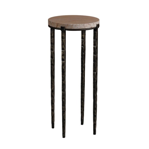 Richwood Small Side Table 25 × 56 cm with Brown Marble Top and Metal Legs