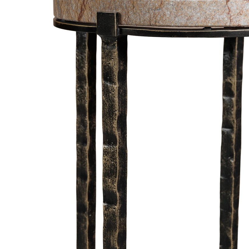 Richwood small side table with brown marble top and metal legs.