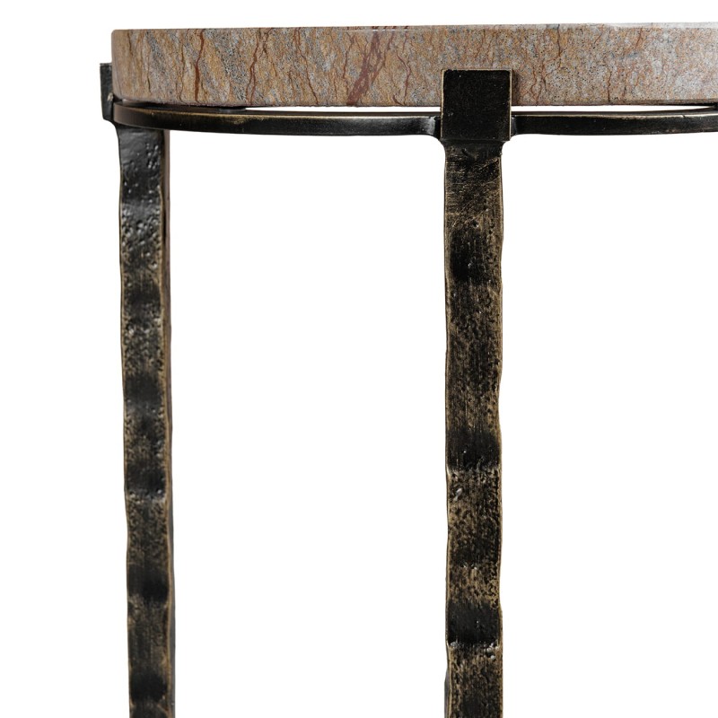 Richwood small side table with brown marble top and metal legs.