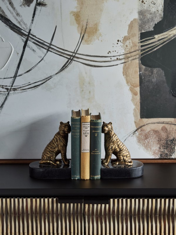 Tiger Bookends, 16.5 cm – Black and Gold