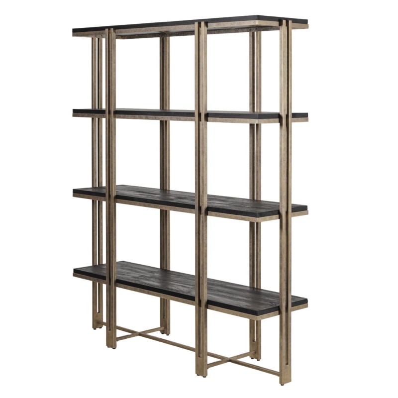 Knightsbridge Mango Wood Shelving Unit with Antique Gold Metal Frame – 160 cm