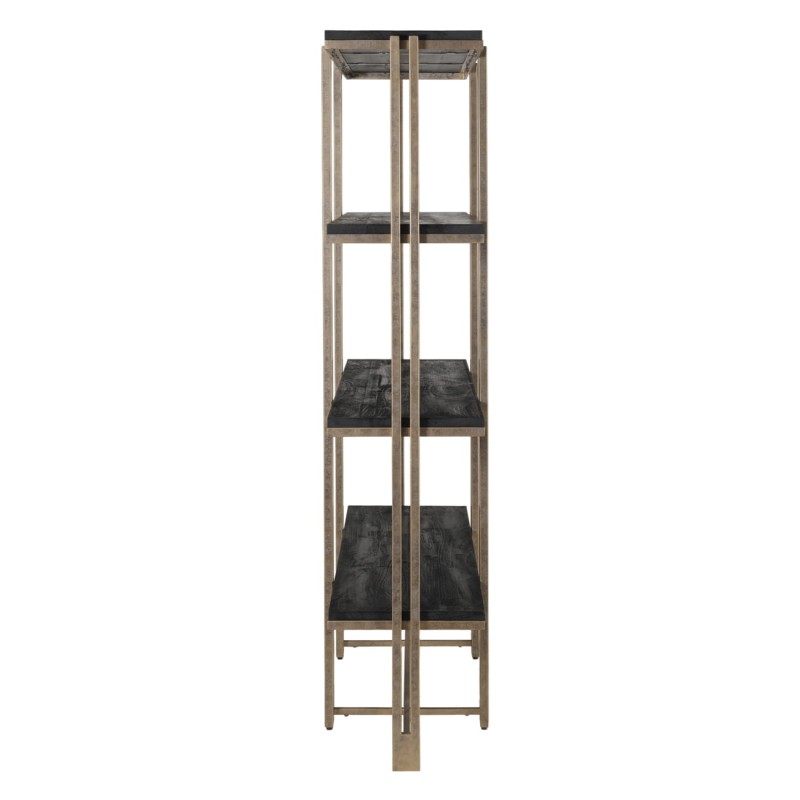 Tall shelving unit in mango wood and antique gold metal 160cm