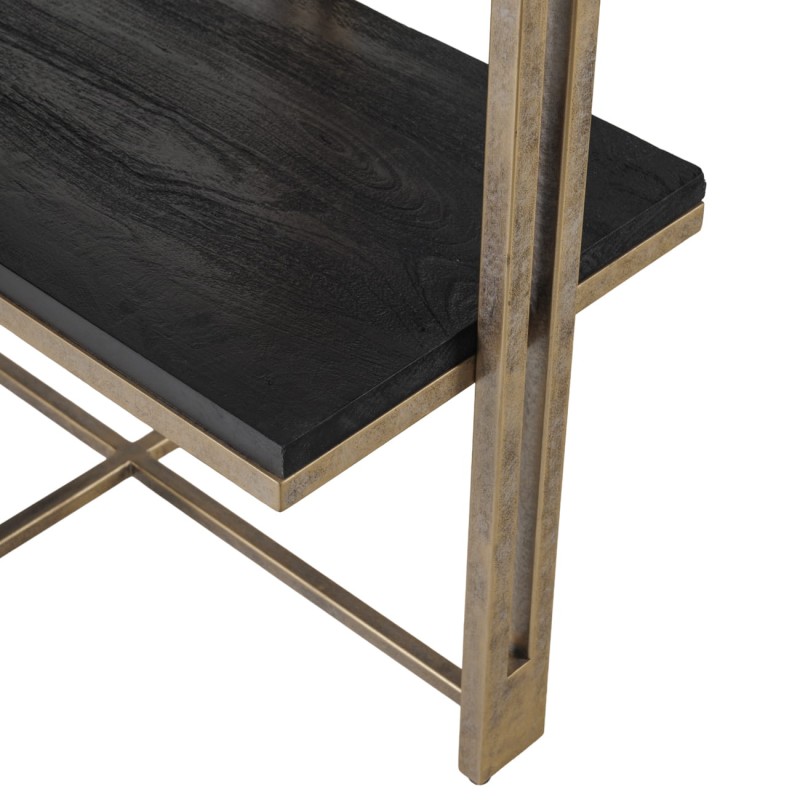 Designer bookcase with mango wood and antique gold metal frame