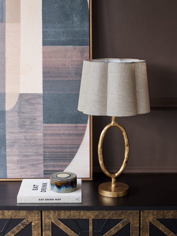Chiswick Gold Table Lamp 72 cm – Living Room Lamp with Linen Shade