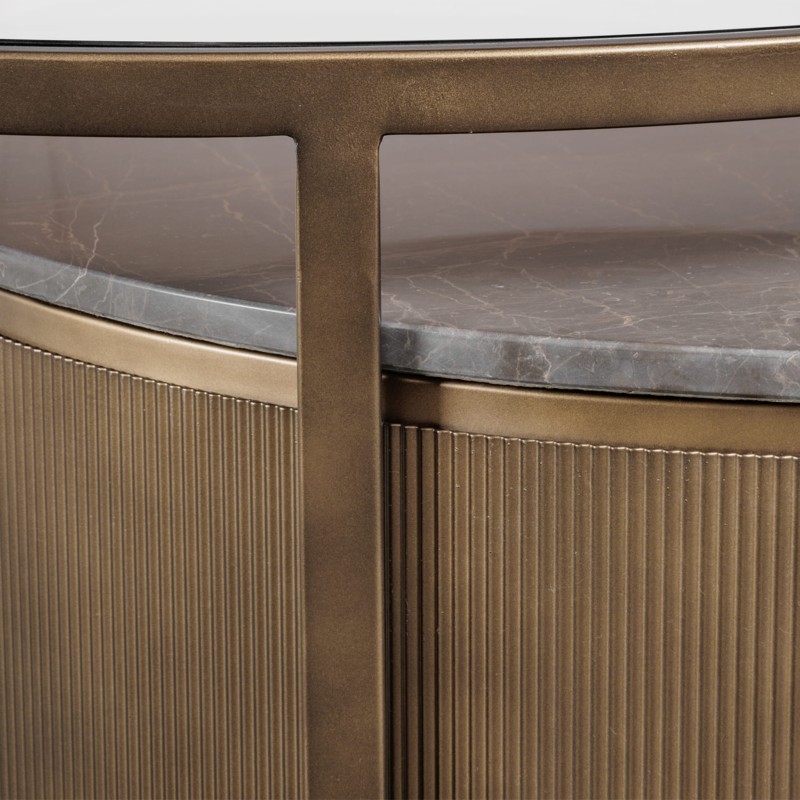 Primrose Royal Set of 2 Coffee Tables 94 cm with Marble and Glass Tops and Gold Base