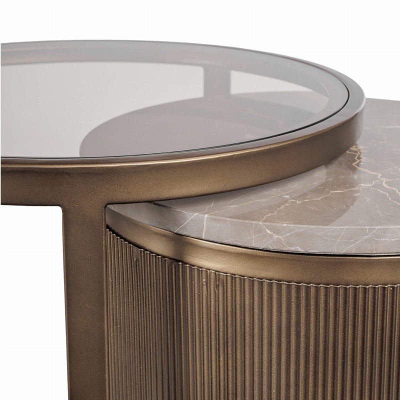Primrose Royal Set of 2 Side Tables 56 cm with Marble and Glass Tops & Gold Base