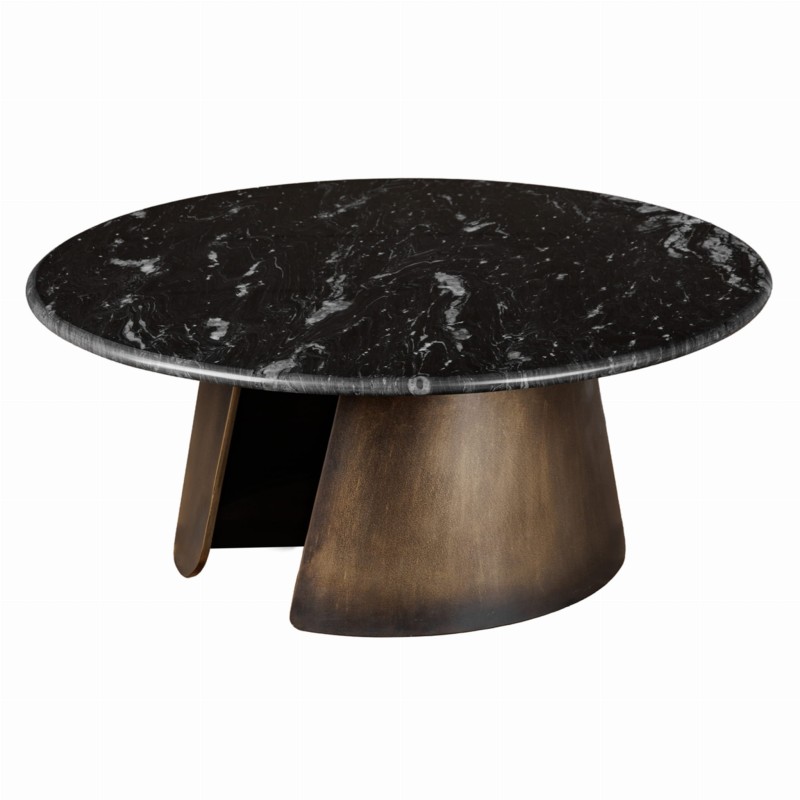 Newton 80cm Black Marble Coffee Table with Gold Base