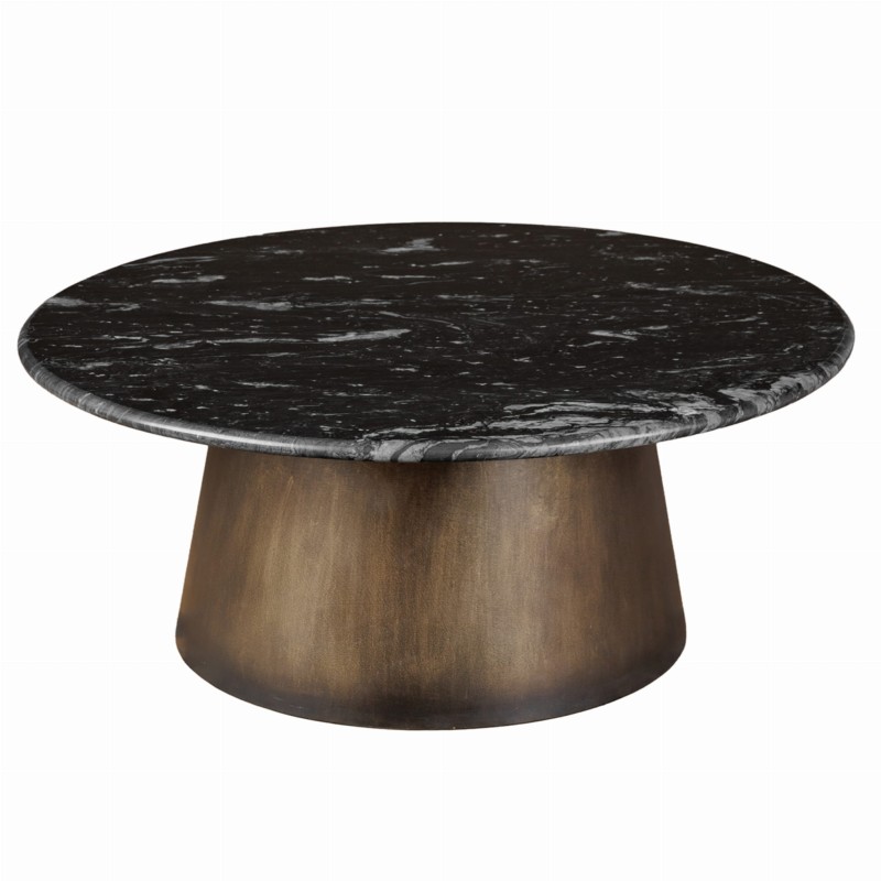 Newton 80cm Black Marble Coffee Table with Gold Base