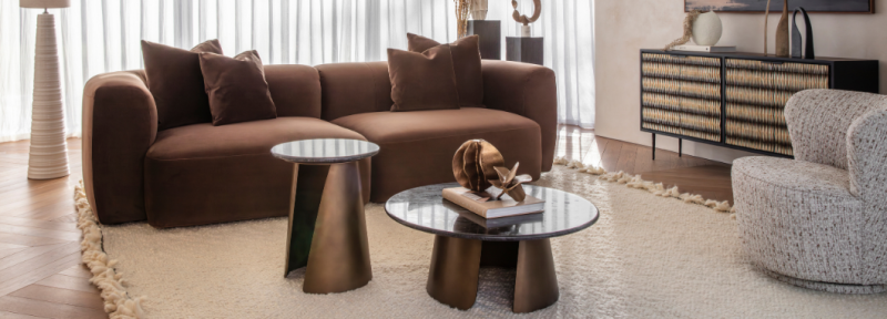 Newton 80cm Black Marble Coffee Table with Gold Base