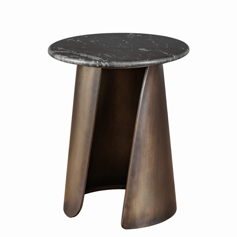 Newton Round Side Table with Black Marble Top and Gold Base – 52 cm