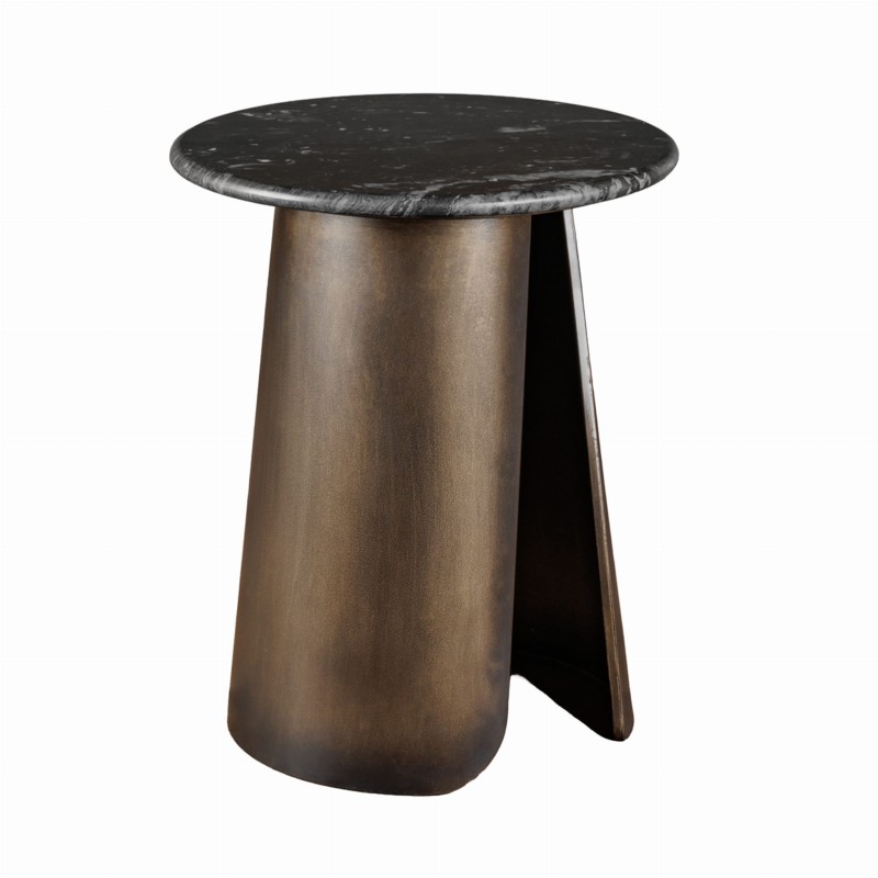 Newton Round Side Table with Black Marble Top and Gold Base – 52 cm