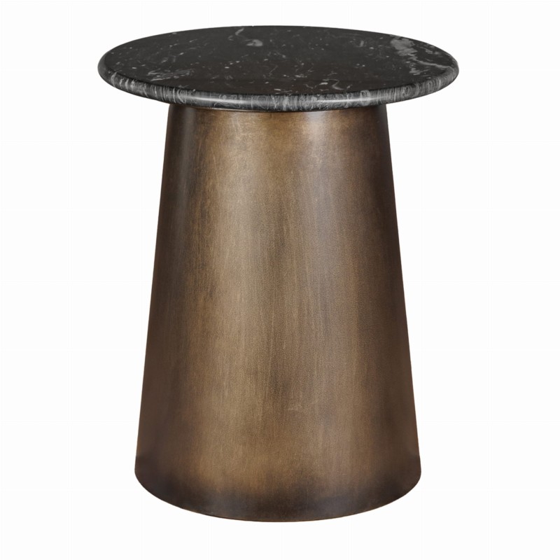 Newton Round Side Table with Black Marble Top and Gold Base – 52 cm