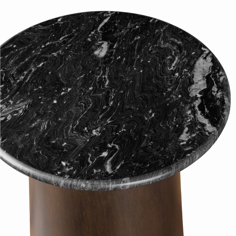 Newton Round Side Table with Black Marble Top and Gold Base – 52 cm