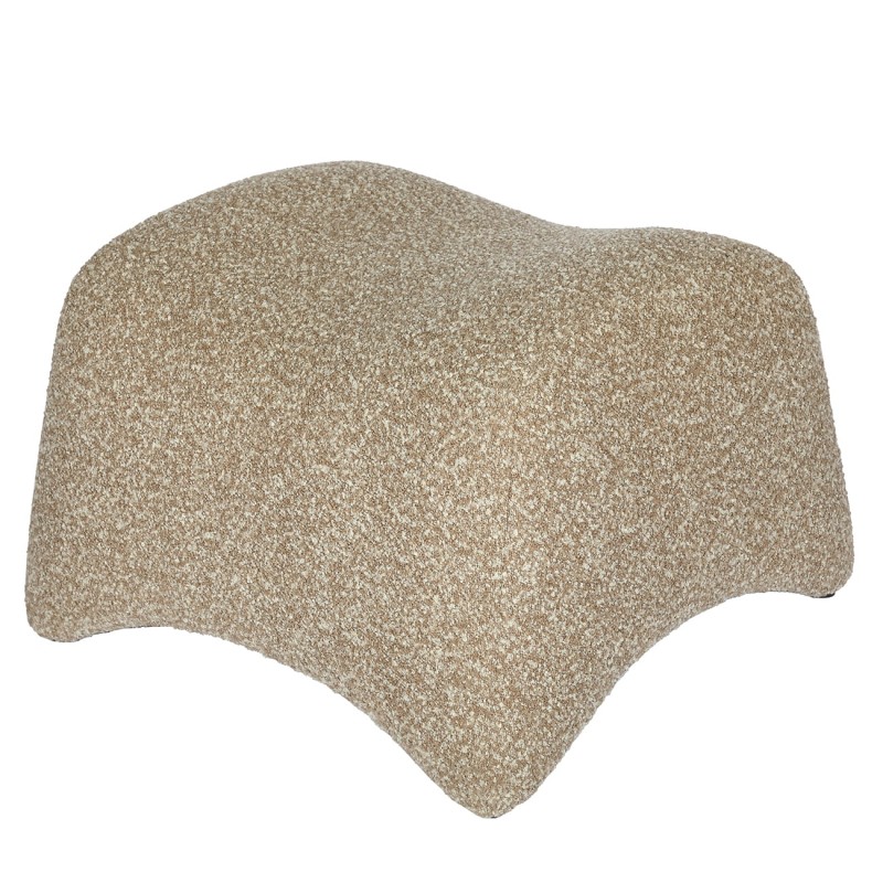 Modal bouclé armchair with footstool in beige and brown. Modern lounge chair.