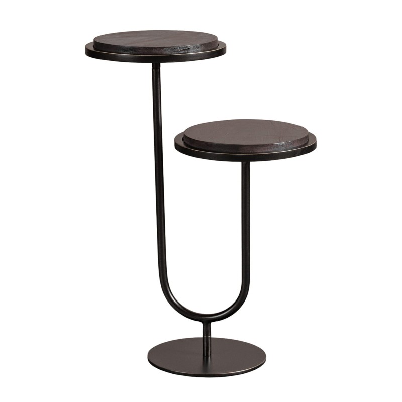Double Wooden Side Table (59 cm) with Iron Base and Wooden Tops