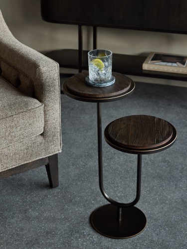 Double Wooden Side Table (59 cm) with Iron Base and Wooden Tops