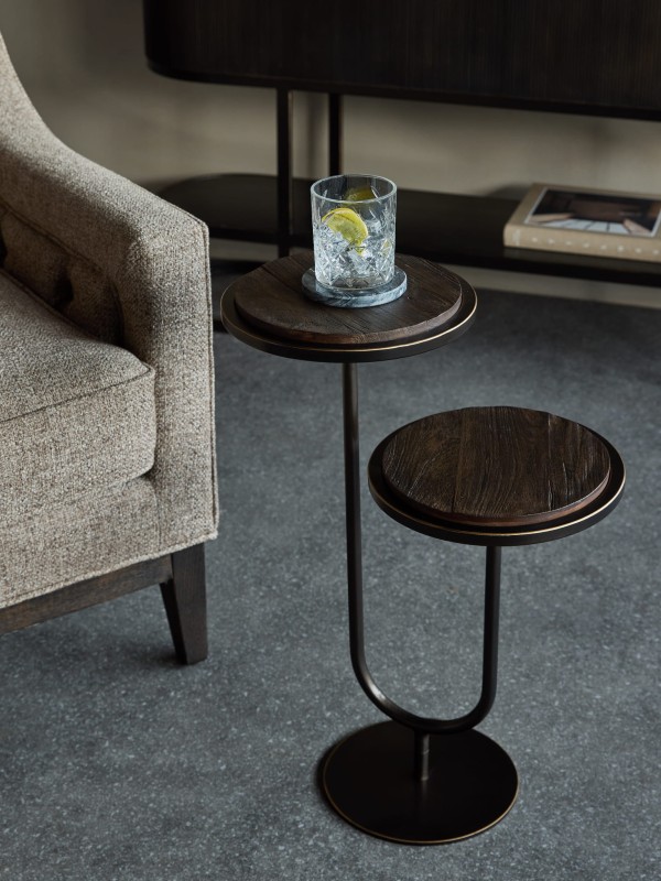 Double Wooden Side Table (59 cm) with Iron Base and Wooden Tops