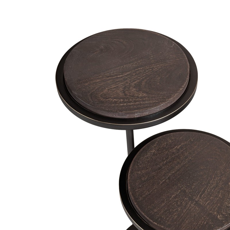 Double Wooden Side Table (59 cm) with Iron Base and Wooden Tops