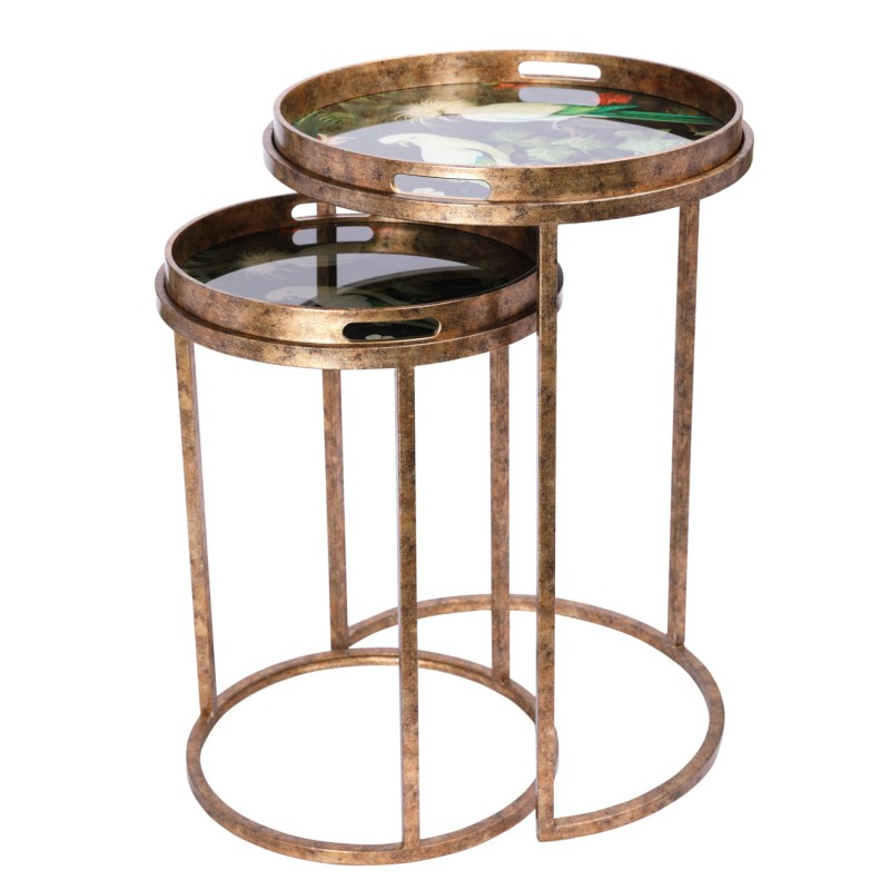 Tropic Nesting Side Tables with Removable Tray Tables in Antique Gold Finish