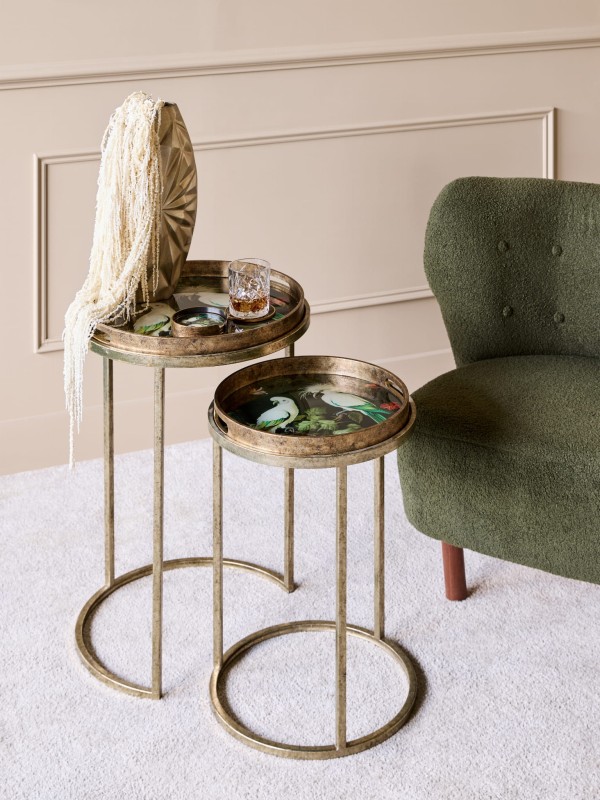 Tropic Nesting Side Tables with Removable Tray Tops in Antique Gold Finish