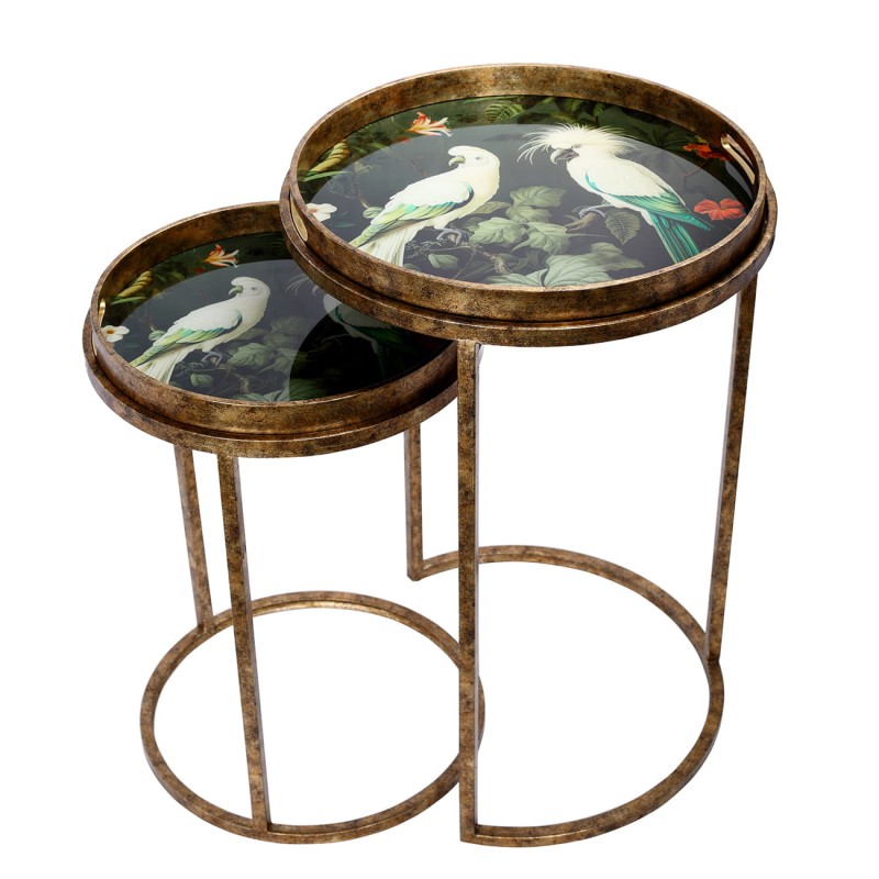 Tropic Nesting Side Tables with Removable Tray Tops in Antique Gold Finish