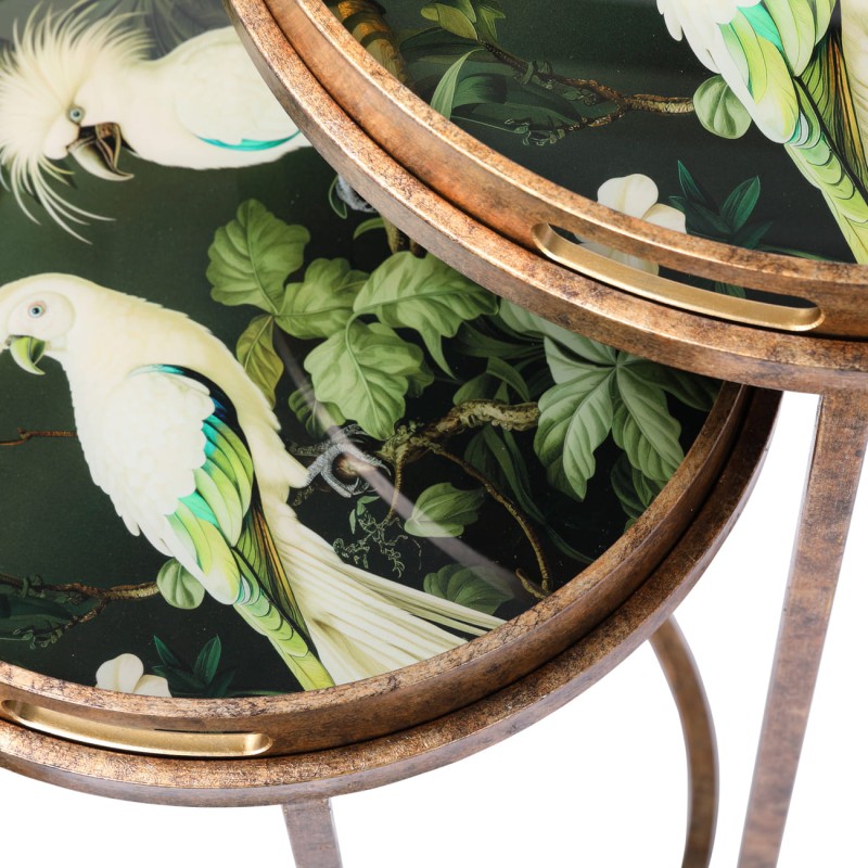Tropic Nesting Side Tables with Removable Tray Tables in Antique Gold Finish