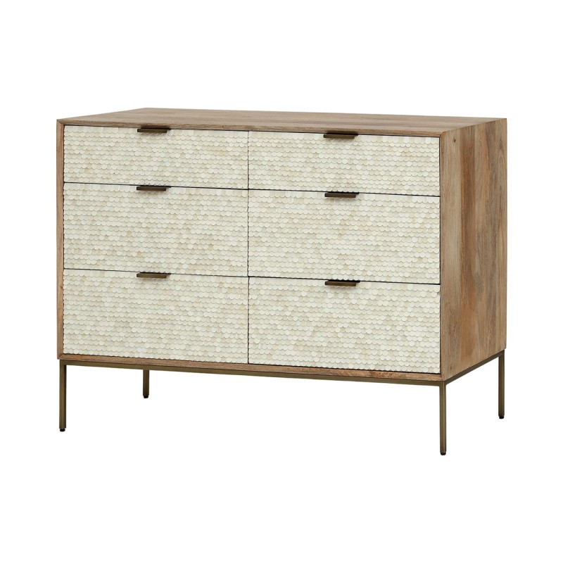 Chesham wooden sideboard 127 cm with six drawers and decorative fronts. Stylish storage cabinet for living room or bedroom.