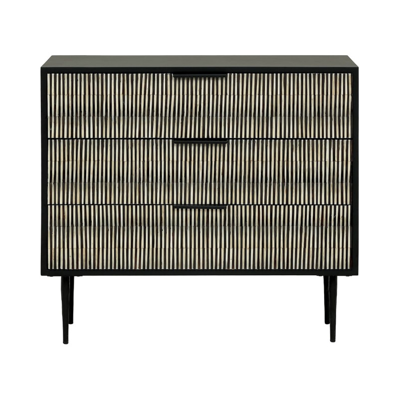 Merida 90 cm wooden chest of drawers with three drawers, decorative fronts and designer finish, perfect for living rooms and bedrooms