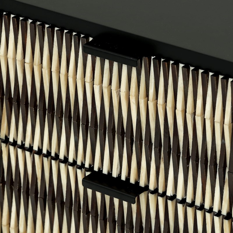 Merida 50 cm black and white bedside table with drawers and decorative fronts, designer nightstand for stylish bedrooms