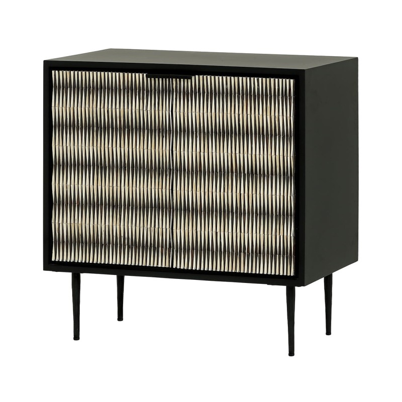 Merida small two-door sideboard 80 cm in black with decorative fronts. Stylish storage cabinet for living room, bedroom or hallway.
