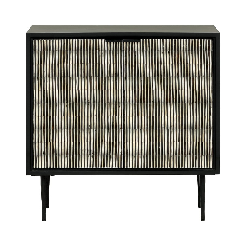Merida small two-door sideboard 80 cm in black with decorative fronts. Stylish storage cabinet for living room, bedroom or hallway.