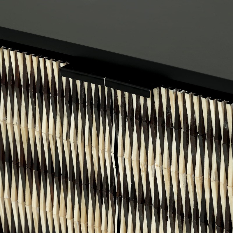 Merida small two-door sideboard 80 cm in black with decorative fronts. Stylish storage cabinet for living room, bedroom or hallway.