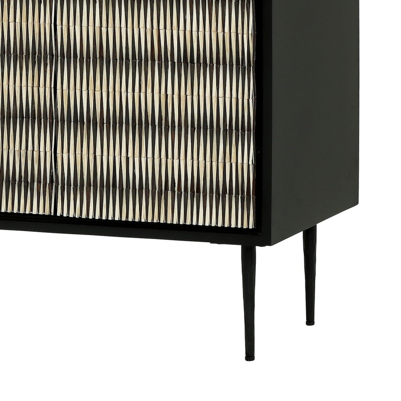 Merida small two-door sideboard 80 cm in black with decorative fronts. Stylish storage cabinet for living room, bedroom or hallway.
