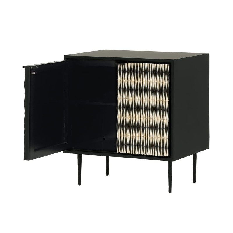 Merida small two-door sideboard 80 cm in black with decorative fronts. Stylish storage cabinet for living room, bedroom or hallway.