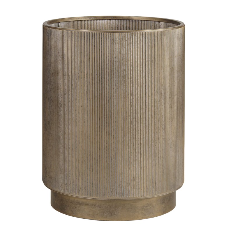 Set of three Primrose iron planters in antique gold, 60 cm tall. Stylish decorative planters for indoor and outdoor spaces with a timeless look.